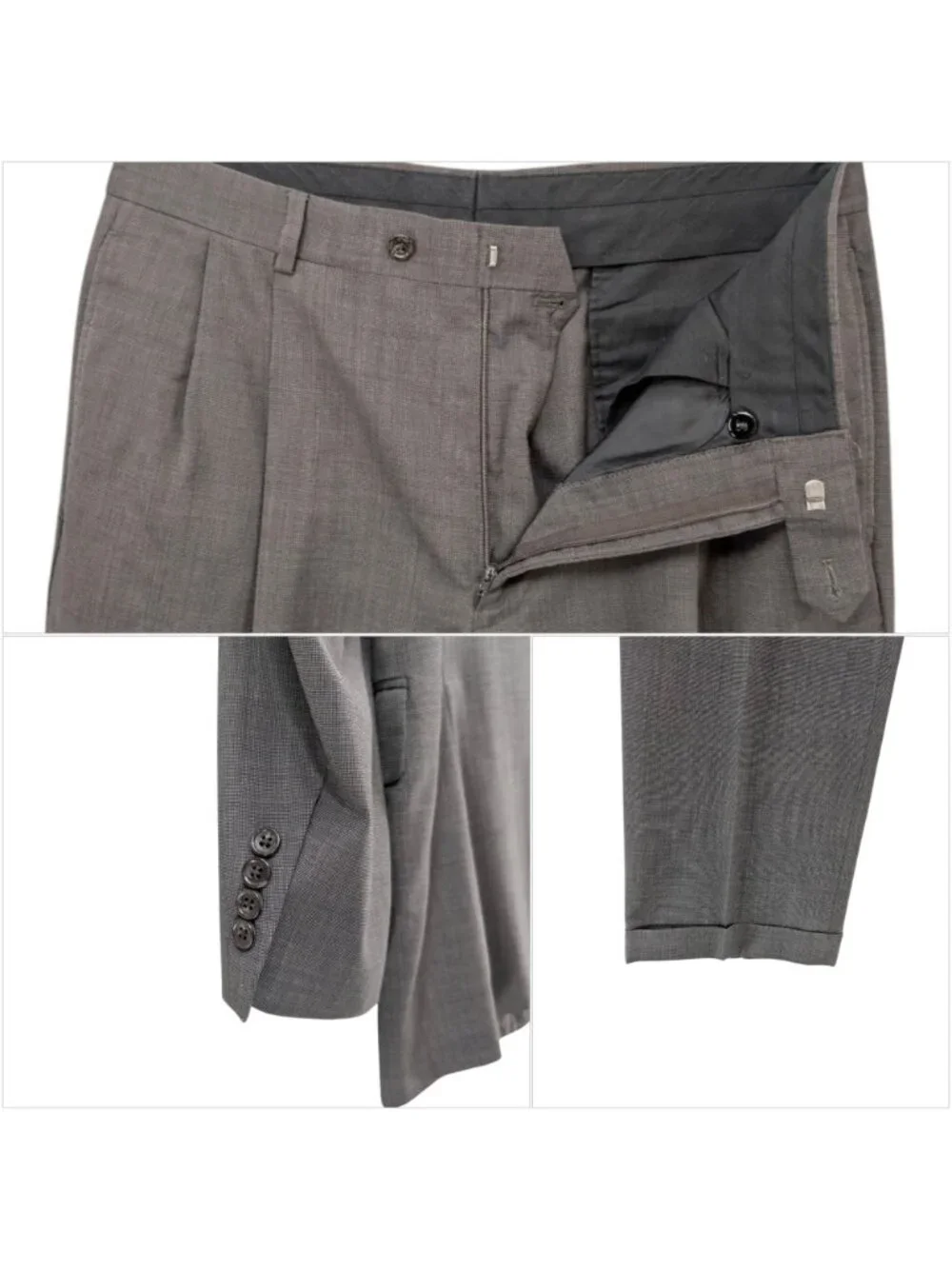 Jos A Bank 2 Piece Wool Suit Mens Grey 2 Button Pleated Cuffed Size 40R 34x28